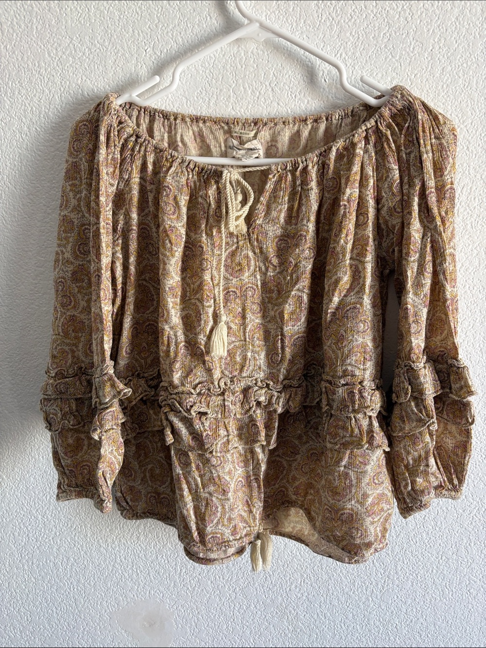 Denim & Supply Ralph Lauren Tan Paisley Off-Shoulder Blouse